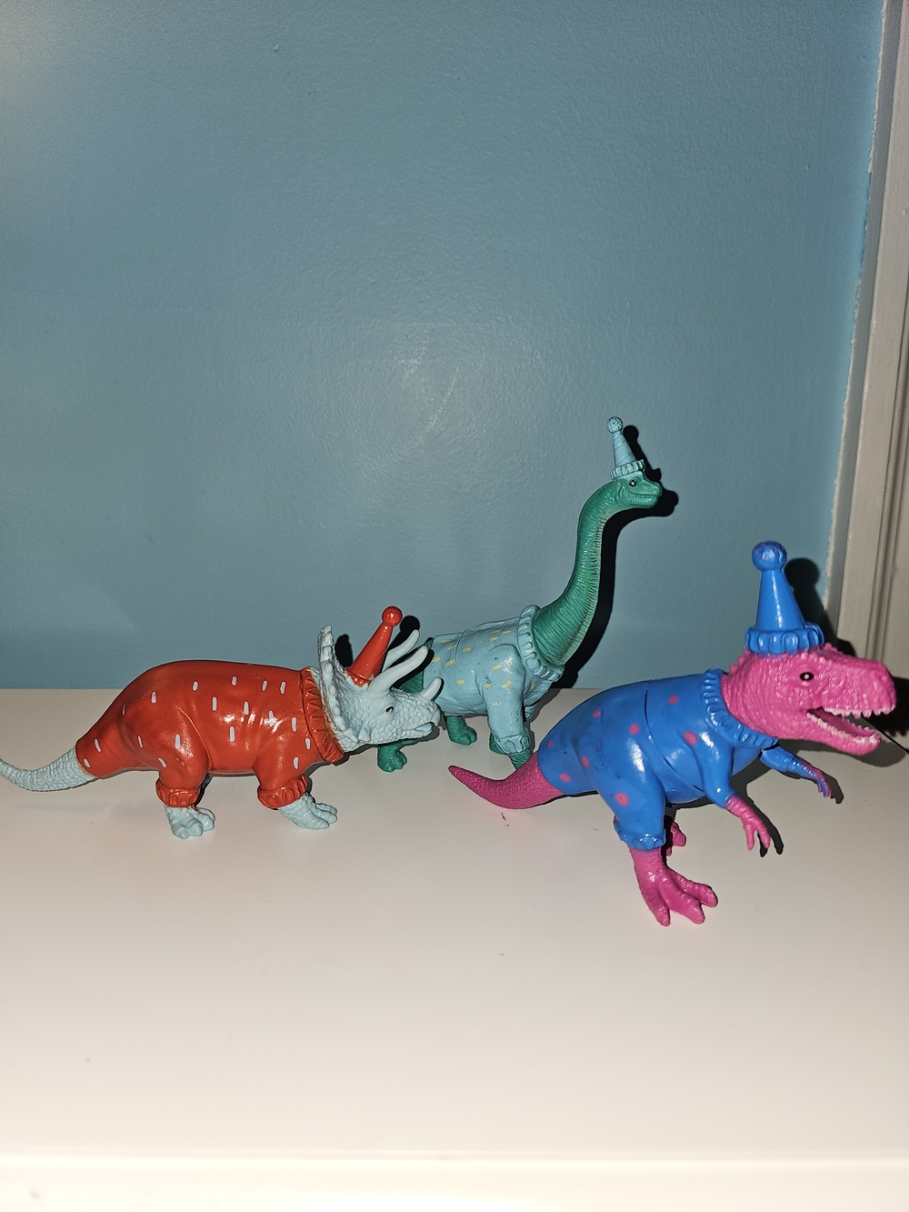 4 Party Dino Toy Set -Colorful Blue, Pink, Teal & Red Dinosaur Figures - T1
